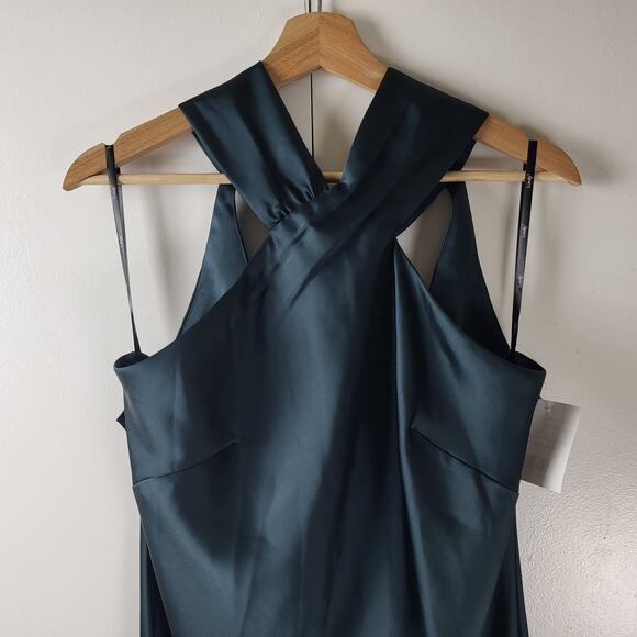 NWT LOVELY Dessy Collection Twist Halter Charmeuse Tie Back Trumpet Maxi Gown L - Picture 8 of 11
